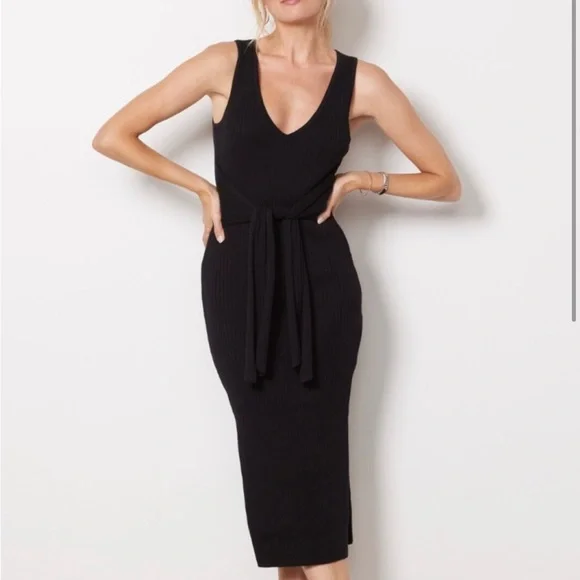 Good American | Dresses | Good American Sleeveless Belted Rib Knit Body  Dress Ga Size 2 Medium Nwt Black | Poshmark